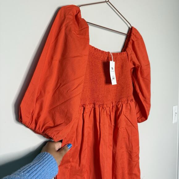 Free Assembly Women Smocked Midi Dress Medium Red Romantic Coquette Cocktail NEW - Picture 4 of 8